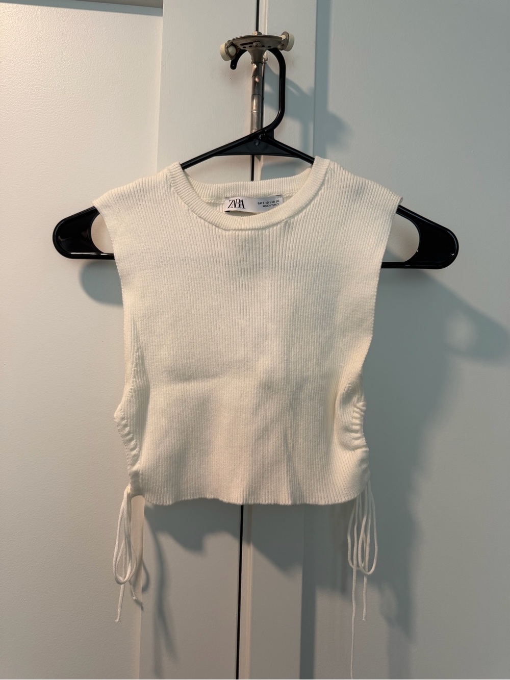 ZARA Cream Ribbed Sleeveless Crop Top with Side Ties